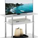 Furinno Turn-N-Tube No Tools 3-Tier Entertainment Center TV Stand for TV up to 32 Inch with Stainless Steel Tubes, White Oak/Chrome