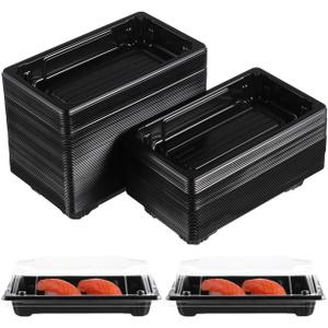 YARNOW 100 Pack Sushi Containers with Lids, 5.3 Inch Black Disposable Sushi Trays for Takeout, Rectangular Food Packaging Box for Sashimi, Mochi, Pastry and Cake