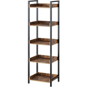 Rolanstar Bookshelf, 5-Tier Storage Rack, Narrow Corner Bookshelf, Display Wooden Shelves for Living Room, Bathroom, Balcony, Kitchen,Rustic Brown (5 Tier - 15.0"W, Rustic Brown)