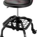 Powerbuilt Rolling Stool Shop Seat with Padding and Lumbar Support, Garage, 330 Pound Capacity - 240338, Black