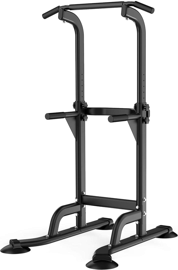 Power Tower Pull Up Bar and Dip Station, Multi-Function Home Gym, Strength Training Fitness Equipment, Height Adjustable (Black)