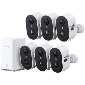 aosu Outdoor Security Cameras Wireless Home Surveillance System with aosuBase, Battery Powered, Cross-Camera Tracking, True 2K HD Color Night Vision, Spotlight, Motion Alert, Easy Setup, 6-Cam-Kit