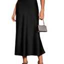 GORGLITTER Women's Long Silk Satin Maxi Skirts Going Out Outfits High Waisted Flowy A Line Silk Brunch Elegant Festival Black Large