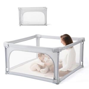 Sweeby Baby Playpen, 47x47 Inch Foldable Playpens for Babies and Toddlers, Extra Large Playpen with Door Play Yard for Baby Fence Indoor and Outdoor Portable Play Pen, Light Gray