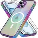 Bonoma for iPhone 15 Case Magnetic Support for Magsafe Bling Laser Iridescent Florescent Crystal Luxury Camera Protector + 2* Screen Protector Shockproof Edge Cover -Purple