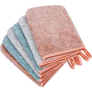 PHOGARY 6 Pack Microfiber Body Wash Mitts, 68 Inch Super Absorbent & Soft Face Mitten, Coral Fleece Bath Spa Cloth, Reusable Makeup Remover Mitt Gloves, 3 Colors