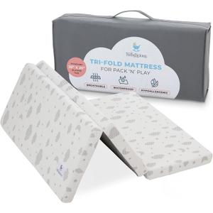 Babylicious Waterproof Pack and Play Mattress Topper | 38" x 26" x 1.5" | Trifold Style - Breathable Soft Plush Foam - Portable Mattress Topper- Baby Foam Mattresses for Babies (Dreamy)