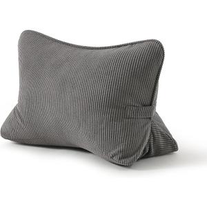Pat. Pend. Corduroy Lumbar Support Backrest Pillow for Sitting & Reading, Ergonomic Triangle Cushion for Sofa, Armchair & Bed, Removable Cover, Dark Grey