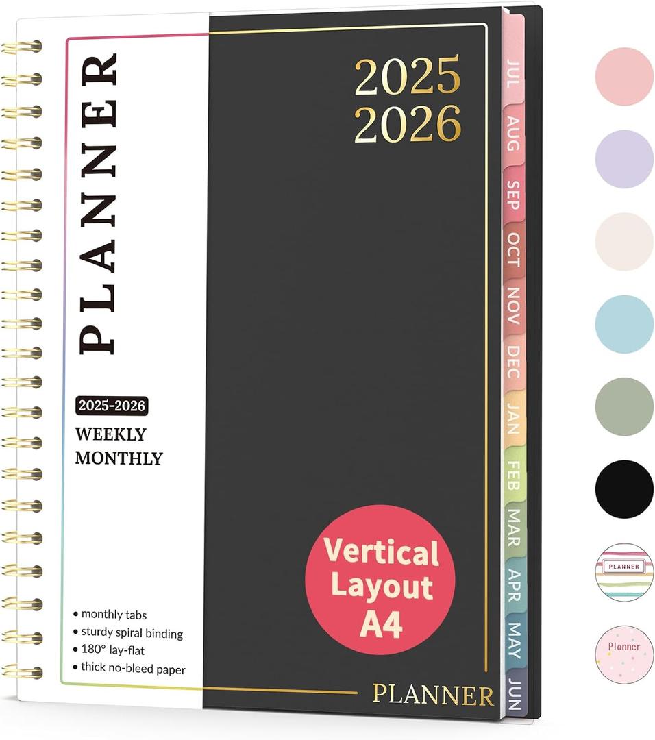 Teacher Planner 2025-2026, Forvencer Academic Planner from Jul 2025 - Jun 2026, 8.5"x11", Weekly & Monthly Calendar Planning Book with 7 Periods, School Lesson Agenda with Subjects, Pastels Teacher Student Supplies, Month Tabs, Black