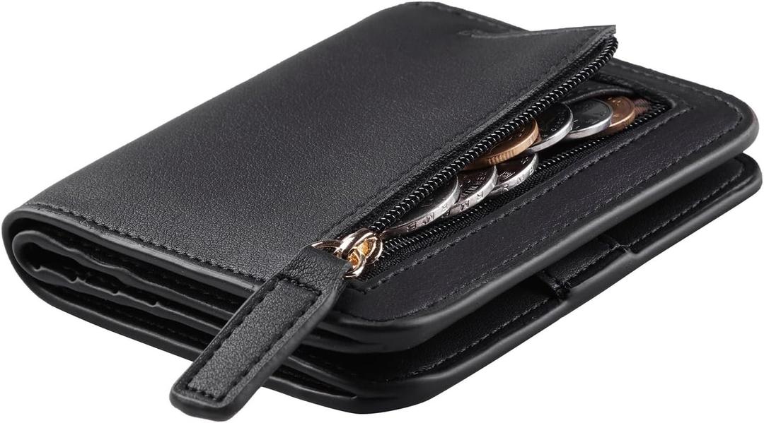 Toughergun Womens Small Slim Leather Wallet with RFID Protection, Compact Bifold Mini Purse with Clear ID Window