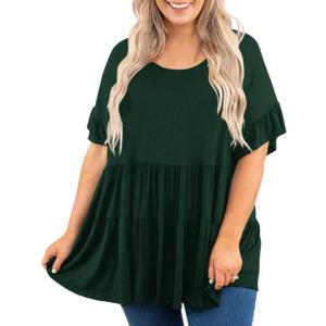 Genayge Women's Plus Size Ruffle Tunic Tops Summer Short Sleeve Loose T-Shirt Blouses (4X-Large, Green)