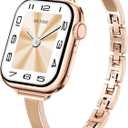 Mesime Slim Dressy Watch Band Compatible with Apple Watch Bands for Women 49mm 46mm 45mm 44mm 42mm 41mm 40mm 38mm, Jewelry Bracelet Metal Designer Fancy Strap for iWatch Ultra 3/2/1 Series 11/10/9/8/7/6/5/4/SE/3/2/1 (Rose Gold + Nude)