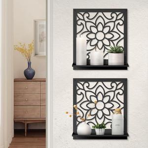 Metal Wall Candle Sconce Holder, Rustic Bathroom Wall Decor for Living Room Bedroom Bathroom (2 Pack, 11.8 x 13 in) (Black- Petal)