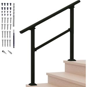 Hand Rails for Outdoor Steps,3 Step Stair Handrail & Indoor Stair Railing KitBlack Railings for Outdoor Steps and Hand Rails for Seniors for Porch, Black-Straight, 3 Step