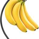 Livabber Banana Holder with Marble Base, Metal Banana Hanger Modern Tree Stand with Hook, Stylish Banana Keeper Fresh Fruit Storage Organizer Freestanding for Kitchen Countertop (Black, Single Hook)