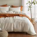 SE SOFTEXLY Muslin Duvet Cover Queen Size, 100% Washed Cotton Duvet Cover Set, Ultra Soft Comforter Cover Linen Like, 3 Pieces Minimalist Gauze Duvet Cover with 2 Pillowcases, 90"x90", White