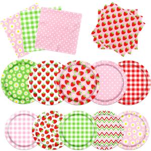 60Pcs Strawberry Birthday Party Plates Napkins,Strawberry Party Supplies Sweet Baby Theme Birthday Decoration for Summer Fruit 1st,Baby Shower