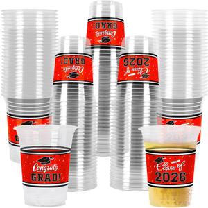 Gatherfun Class of 2026 Celebration - 100 Pcs 16oz Red Graduation Plastic Cups for Sturdy & Durable Drinkware for Grad Festivities | Essential Graduation Party Supplies & Decorations