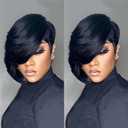 VRZ Pixie Cut Wigs for Black Women Side Part Chic Elegent Short Layered Pixie Cut Human Hair Wig With Bangs Full Machine Made wigs Human Hair Glueless Wear and Go