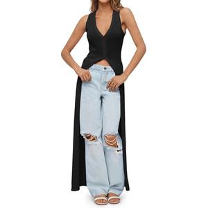 Saodimallsu Womens Long Cardigans Sleeveless V Neck Button Lightweight Knit Duster Vest Top Beach Cover Up Black, XS
