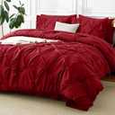 CozyLux Red Comforter Set King - 7 Pieces Bed in a Bag Dark Red, Pintuck Comforters Pinch Pleat Bedding Sets with All Season Comforter, Flat Sheet, Fitted Sheet and Pillowcases & Shams