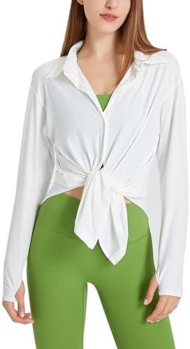 Women's UPF 50+ UV Sun Protection Long Sleeve Shirt Button-Down Shirt Yoga High Stretch Sport Blouses, XL, White