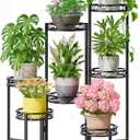 Metal Plant Stand Indoor Outdoor 7 Tier Multiple Flower Pot Holder Shelf Planter Display Shelving Unit for Patio Garden Corner Balcony Living Room Black Circle