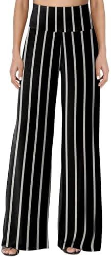 JZC Women's Palazzo Lounge Pants Stretchy Wide Leg Casual Pants Comfy High Waist Flowy Pants (3-XL, Black White)
