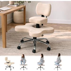 Cross Legged Office Chair with Wheels - Winter Linen, Meditation | Chair with Back Support, Adjustable Height Design, For Yoga or Criss-Cross Lounging, Ergonomic Kneeling Desk Seat