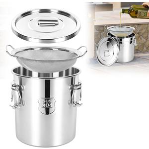 5.5 Gal / 21L Cooking Oil Storage Can Commercial Oil Container with Filter & Lid Metal Bucket Food Storage Containers Airtight for Rice Flour Grain Dog Food Coffee Bean, 304 Stainless Steel -Silver