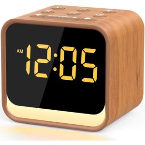 Housbay Wooden Sound Machine Alarm Clock for Bedrooms - Gentle Wake-Up with Birdsong, White Noise for Sleeping, Small Digital Clock for Phone-Free Routine (Oak)