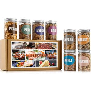 Natural Wood Chips for Smoker, (8 Gift Pack - Apple, Cherry, Oak, Pecan, Pear, Peach, Walnut, Beech) 8 OZ Each| Smoker Woodchips for Smoking Gun and BBQ, Great for Beef Pork Chicken Fish and Whisky