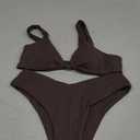 geluboao Bikini Set for Women Solid V Neck Knot Front Push Up High Leg Thong Two Piece Swimsuit Size M