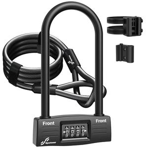 Sportneer Bike Lock: 14mm Keyless Combination Bike Lock with 5ft Security Steel Cable - Heavy Duty Anti Theft Shackle Bicycle U-Locks with Mounting Bracket for Road, Mountain, Electric & Folding Bike