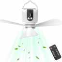 18" Outdoor Ceiling Fan with Light, 15600mAh Battery Powered Hanging Fan,3-Speed Fan & Light,Portable Rechargeable Camping Fan with Remote Control,Small USB Ceiling Fan for Tent,RV,Beach,Awning,Gazebo