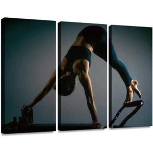 BELISIIS Young Girl Doing Pilates Exercises with a Reformer Bed Beautiful Slim Wall Artwork Exclusive Photography Vintage Paintings Print on Canvas Home Decor Wall Art 3 Panels Framed Ready to Hang (Multi4)