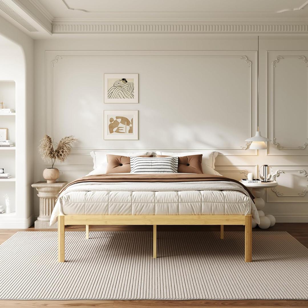 ZIYOO 18 Inch King Size Bamboo Platform Bed Frame, Modern Minimalist Design, Heavy Duty Support, Easy Assembly, No Box Spring Needed, Natural Finish