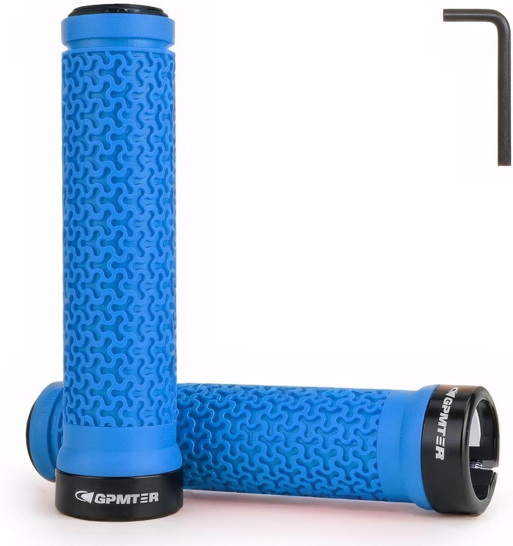 Bike Handlebar Grips, Single Lock on Bicycle Handle Bar, for BMX, Mountain, MTB, Beach Cruiser, Scooter, Folding Bike, Soft Non-Slip-Rubber Hand Grip Comfortable Ergonomic (Blue)