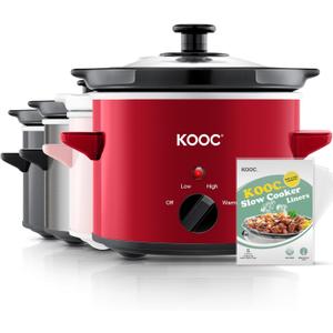 KOOC Small Slow Cooker, 2 Quart, Free Liners Included for Easy Clean-up, Upgraded Ceramic Pot, Adjustable Temp, Nutrient Loss Reduction, Stainless Steel, Red, Round (2 Quarts, Red) KOOC Small Slow Cooker, 2 Quart, Free Liners Included for Easy Clean-up, Upgraded Ceramic Pot, Adjustable Temp, Nutrient Loss Reduction, Stainless Steel, Red, Round (2 Quarts, Red)