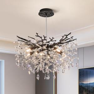 Modern Tree Branch Crystal Chandelier Luxury Blacl Crystal Pendant Lighting 23.6" Contemporary 8-Light Chandeliers for Dining Room Kitchen Bedroom Living Room