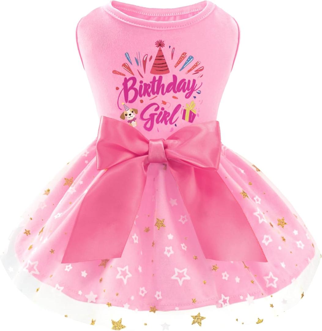 XPUDAC Dog Birthday Dress Puppy Clothes for Small Dogs Girl Birthday Party Tulle Pet Outfit, Cat Appeal-Small (Small(Chest-14"))