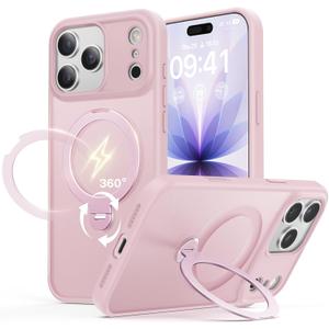 for iPhone 17 Pro Case: with 360 Spin Magnetic Stand, Camera Control Button, Fit for MagSafe, Military Drop Protective Slim Phone Cover for 17Pro with Ring Kickstand, 6.3", Pink