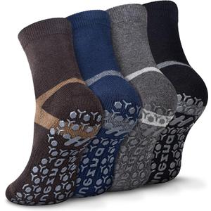 Muezna Men's Non-Slip Yoga Socks, Anti-Skid Pilates, Barre, Bikram Fitness Hospital Slipper Socks with Grips (12-14, Ankle Style Black+coffee+navy+grey - 4 Pairs) Muezna Men's Non-Slip Yoga Socks, Anti-Skid Pilates, Barre, Bikram Fitness Hospital Slipper Socks with Grips (12-14, Ankle Style Black+coffee+navy+grey - 4 Pairs)