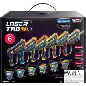 Squad Hero Set of 6 Rechargeable Laser Tag for Kids Teens & Adults - Boys Gifts - Blasters & Vest Sensors - Fun Ideas Age 8+ Year Old Toys - Lazer Teen Boy Game Boys & Girls Outdoor Teenage Activities, 6 Pack