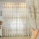 Amidoudou 1 Pair European Double Layer Curtains with Valances for Living Room Bedroom Luxury 3D Flower Embroidered Semi-Blackout Curtains (White,51x84 Inch)