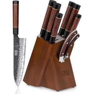 HOSHANHO 8 Pieces Knife Set, Japanese High Carbon Steel Kitchen Knives Set with Block, Hand Forged Ultra Sharp Chef Knife Set with Ergonomic Rosewood Handle