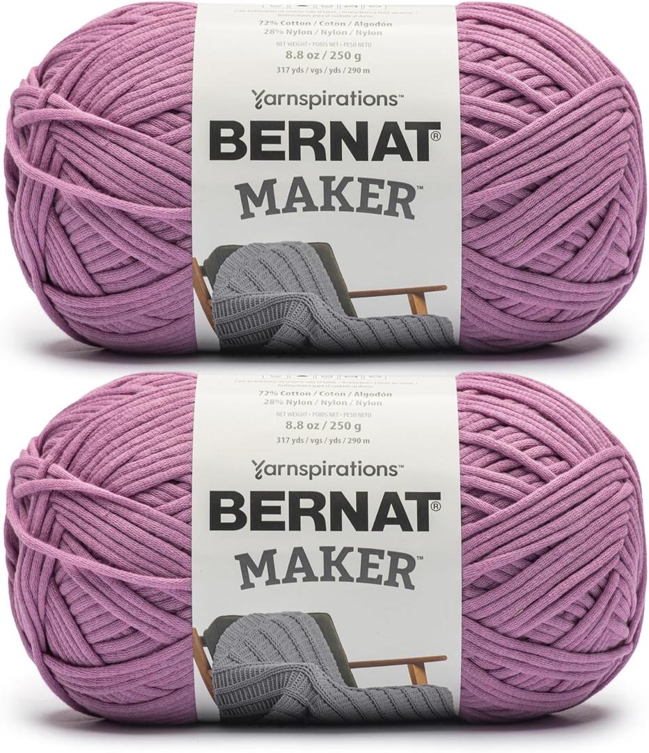 Bernat Maker Hyacinth Yarn - 2 Pack of 250g/8.8oz - 72% Cotton 28% Nylon - #5 Bulky - 290m/317Yards - for Knitting, Crochet and Amigurumi