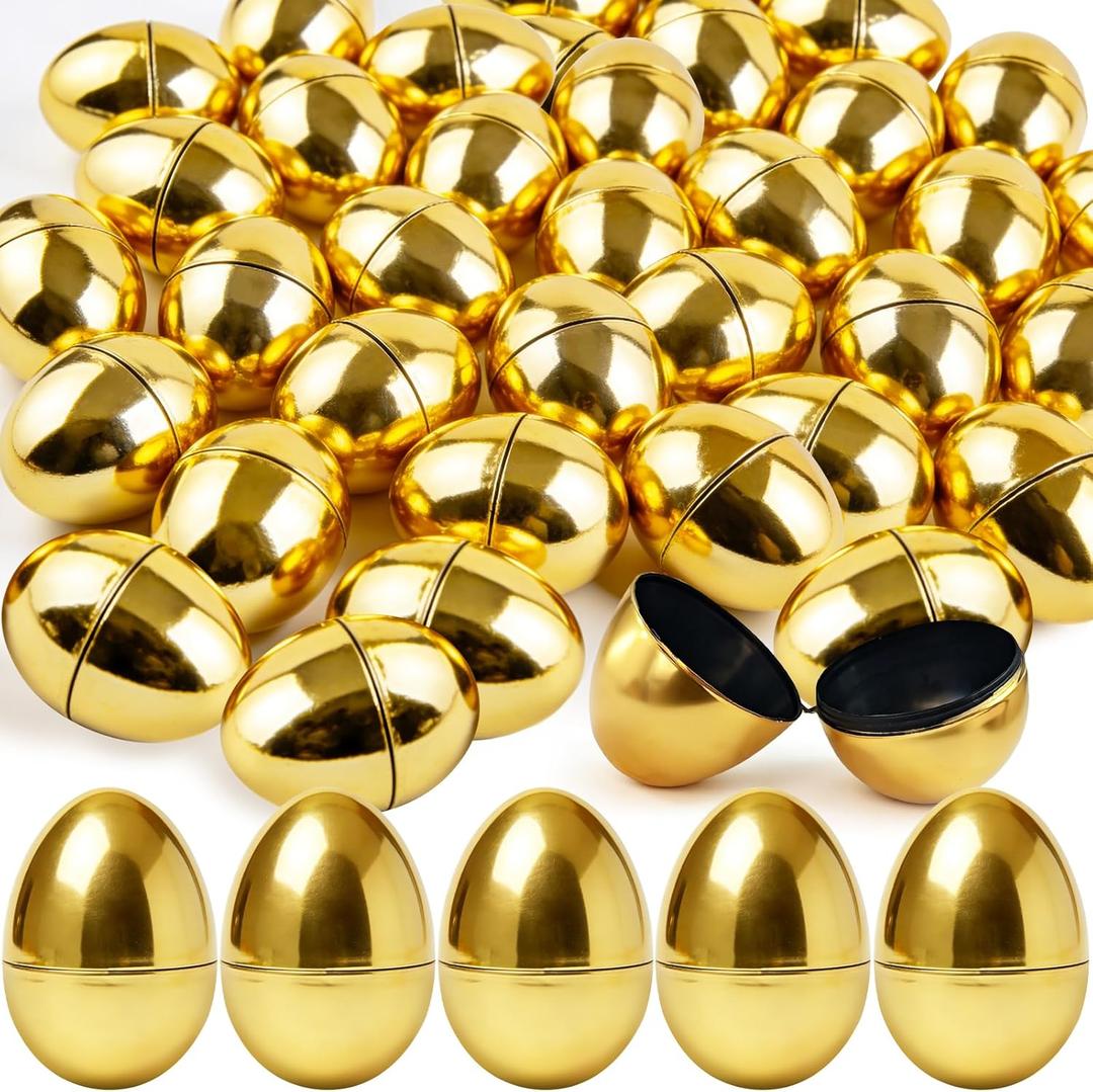 Bvrbaory 30 Pcs Gold Easter Eggs,2.3" Bulk Plastic Metallic Empty Easter Eggs,Fillable Shiny Golden Easter Egg for Easter Hunt Supplies,Basket Stuffers,Party Favor