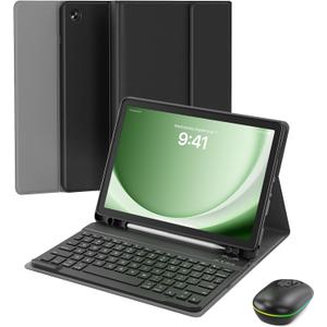For Samsung Galaxy Tab A9+ 2023/A11+ 2025 11-inch Case with Keyboard, Mouse and Detachable Magnetic Keyboard, Multi-Angle Slim Folio Cover with S Pen Holder for A9/A11 Plus, Dark Black