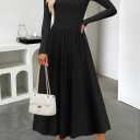 MEROKEETY Women's Fall Long Sleeve Wedding Guest Dresses 2025 One Shoulder Elegant Formal Pleated Midi Maxi Dress (Black, XL)